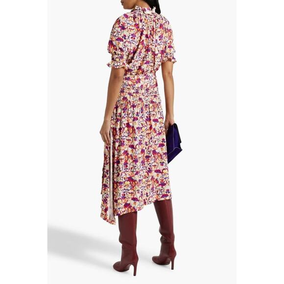 Paco Rabanne Belted Smocked Floral Midi Dress - Picture 2 of 15